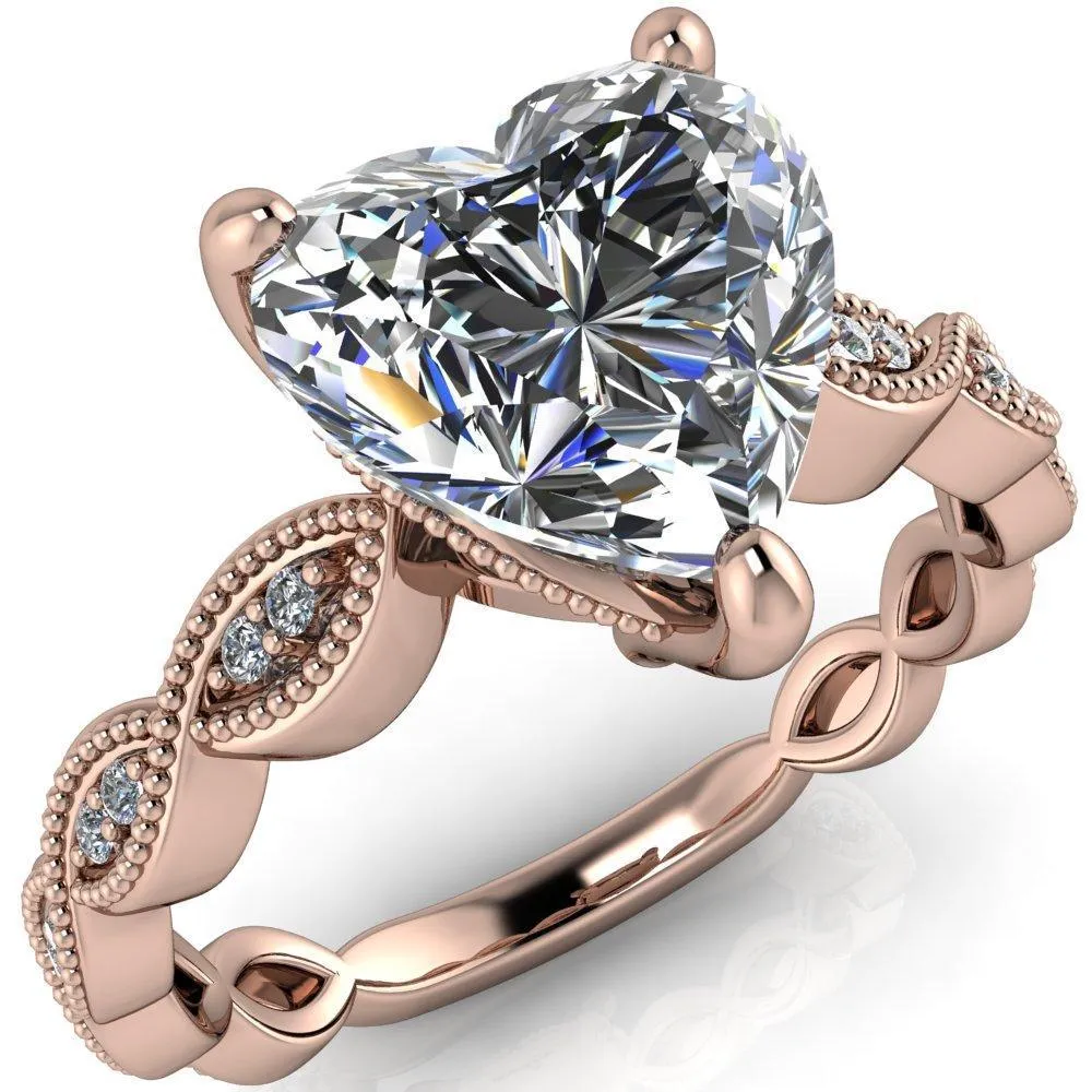Elsie Heart Moissanite 3 Prong Milgrain 3/4 Infinity Diamond Ring