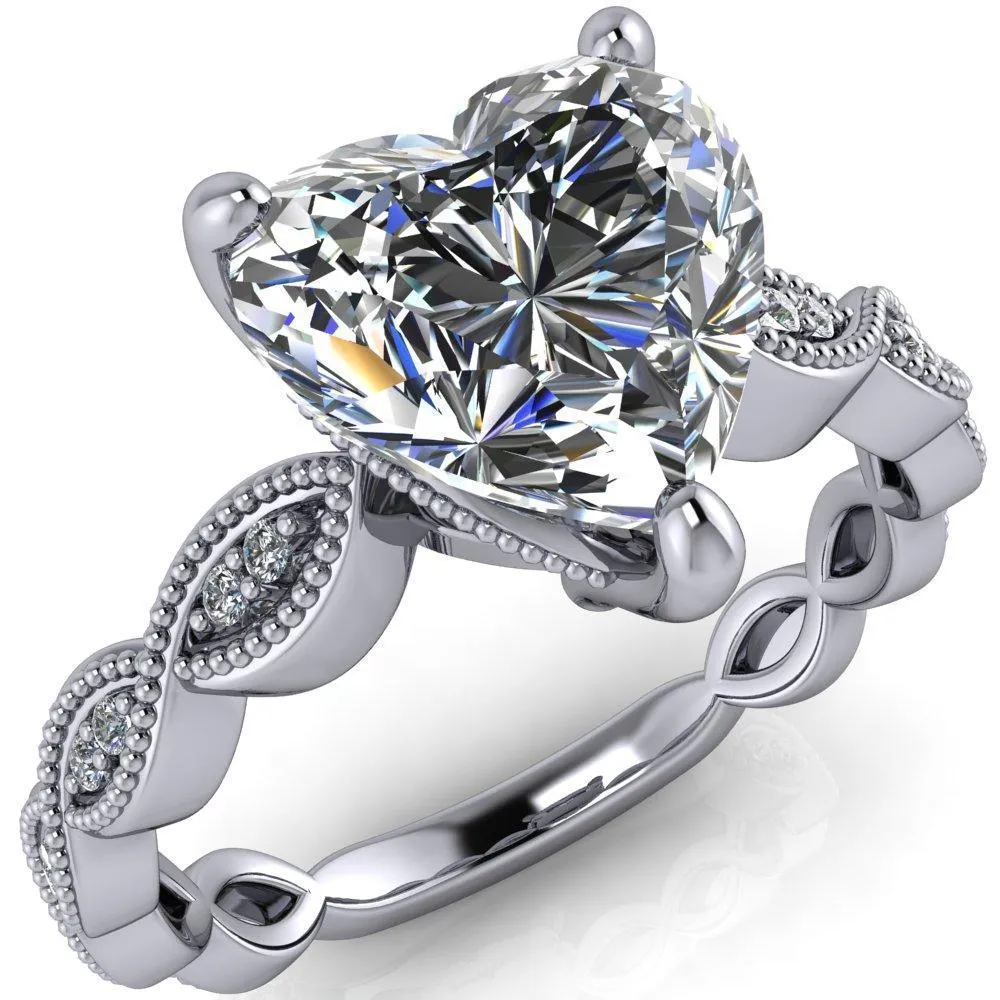 Elsie Heart Moissanite 3 Prong Milgrain 3/4 Infinity Diamond Ring