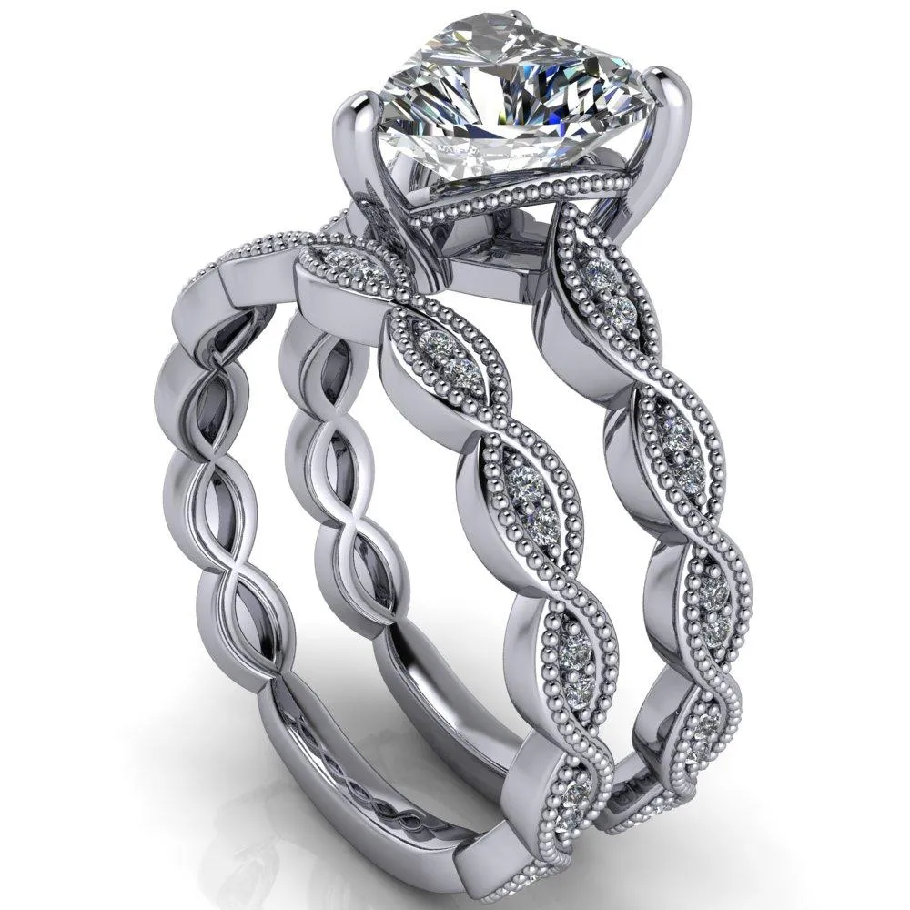 Elsie Heart Moissanite 3 Prong Milgrain 3/4 Infinity Diamond Ring