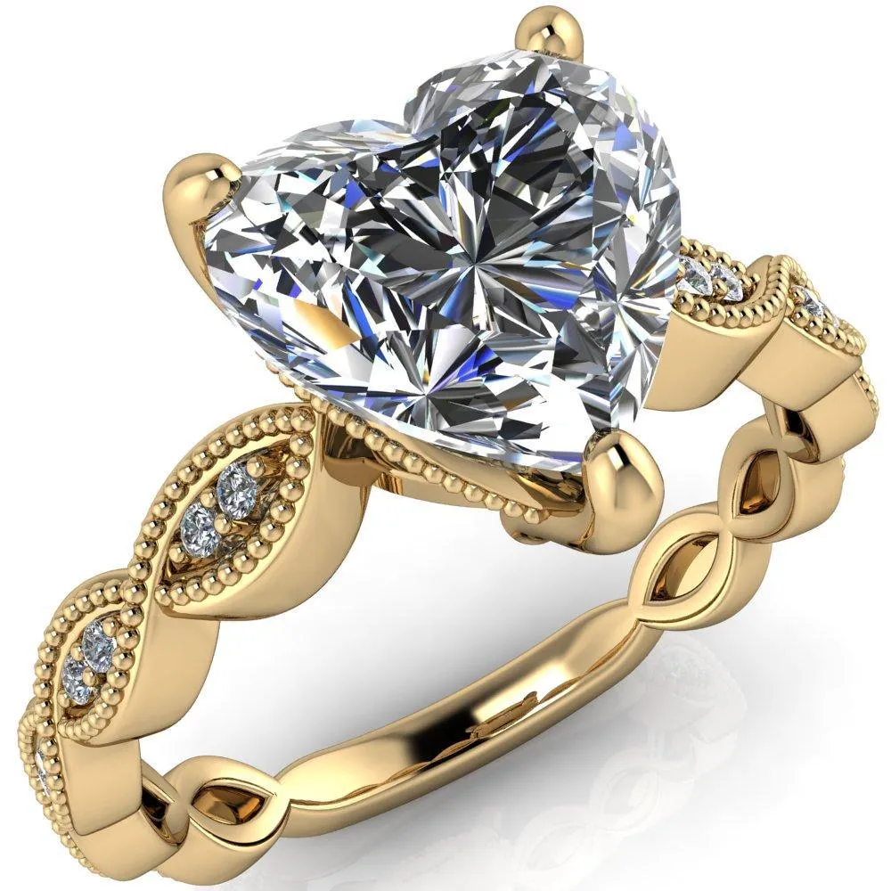 Elsie Heart Moissanite 3 Prong Milgrain 3/4 Infinity Diamond Ring