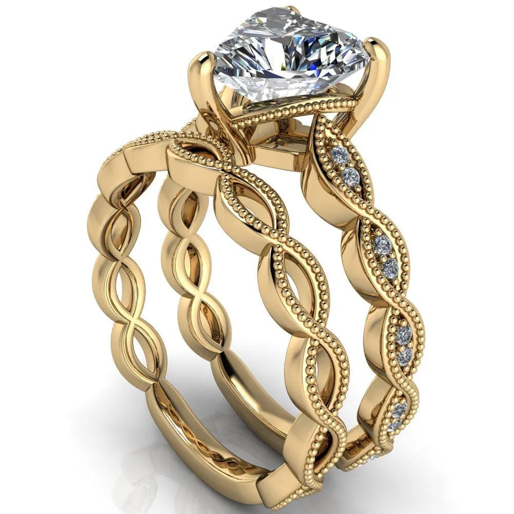Elsie Heart Moissanite 3 Prong Milgrain 3/4 Infinity Diamond Ring