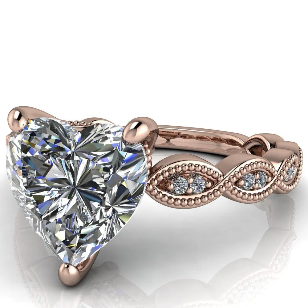 Elsie Heart Moissanite 3 Prong Milgrain 3/4 Infinity Diamond Ring