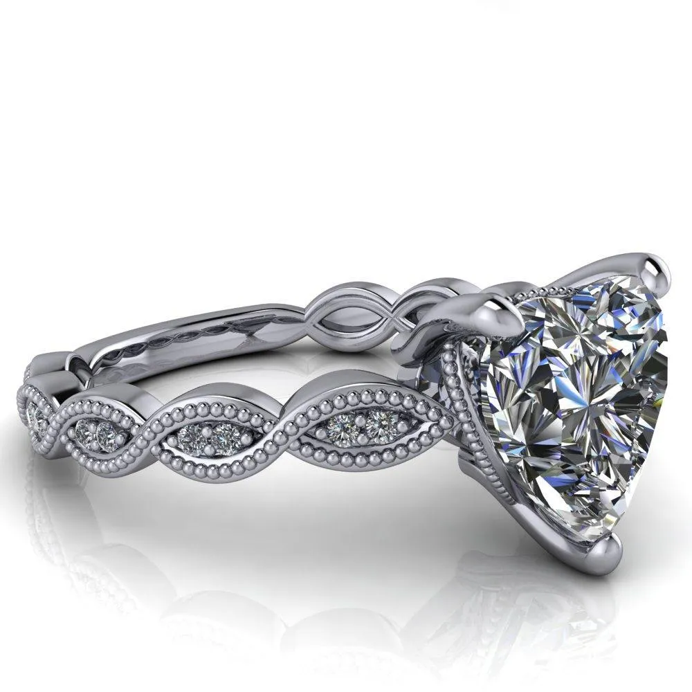 Elsie Heart Moissanite 3 Prong Milgrain 3/4 Infinity Diamond Ring