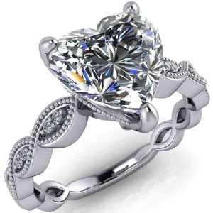 Elsie Heart Moissanite 3 Prong Milgrain 3/4 Infinity Diamond Ring
