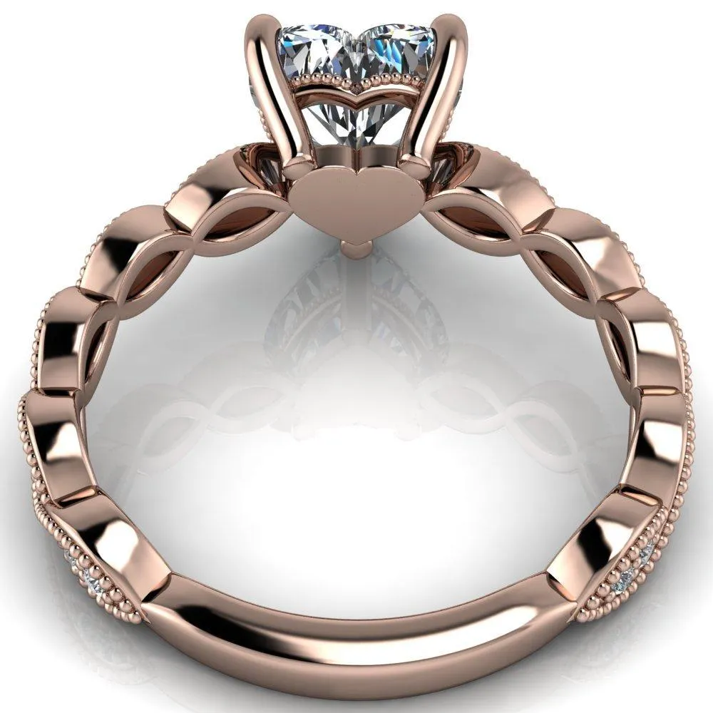 Elsie Heart Moissanite 3 Prong Milgrain 3/4 Infinity Diamond Ring