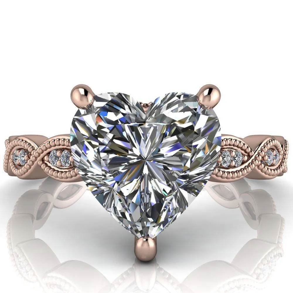 Elsie Heart Moissanite 3 Prong Milgrain 3/4 Infinity Diamond Ring
