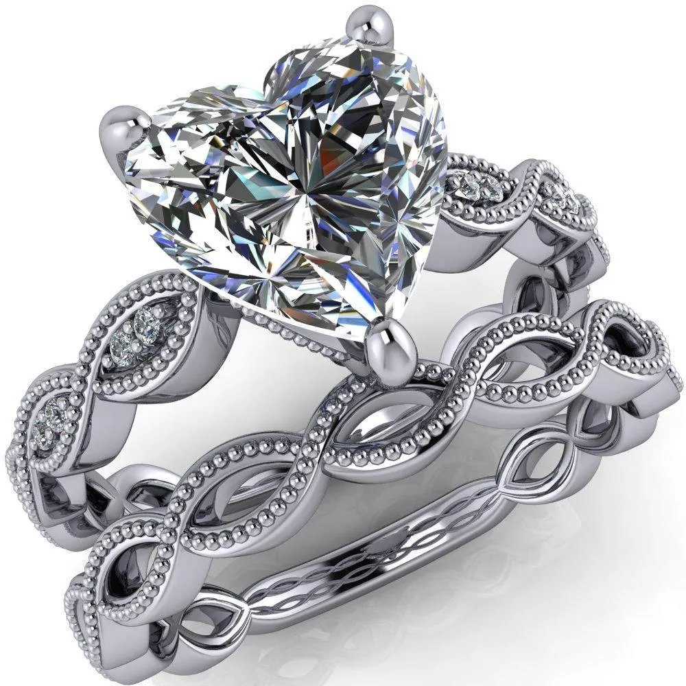 Elsie Heart Moissanite 3 Prong Milgrain 3/4 Infinity Diamond Ring