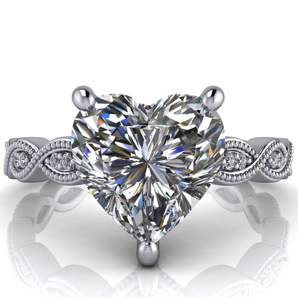 Elsie Heart Moissanite 3 Prong Milgrain 3/4 Infinity Diamond Ring
