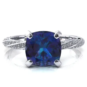 Elysia Cushion Alexandrite 4 Prong 3/4 Eternity Diamond Accent Ring