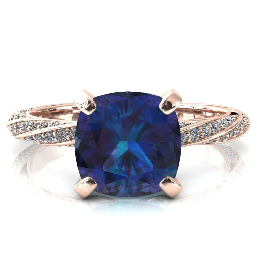 Elysia Cushion Alexandrite 4 Prong 3/4 Eternity Diamond Accent Ring