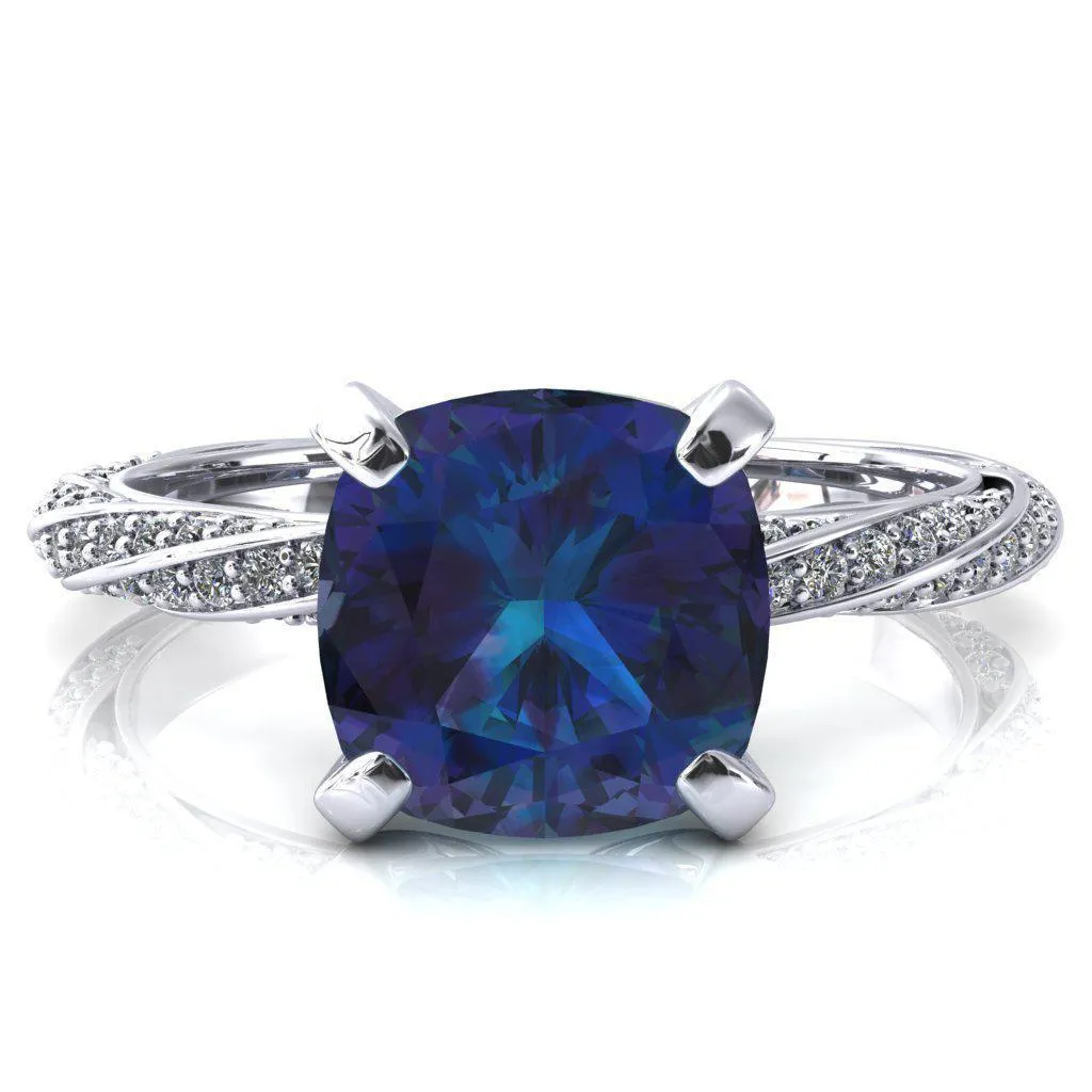 Elysia Cushion Alexandrite 4 Prong 3/4 Eternity Diamond Accent Ring