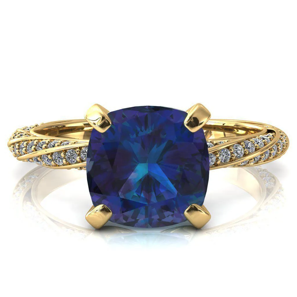 Elysia Cushion Alexandrite 4 Prong 3/4 Eternity Diamond Accent Ring