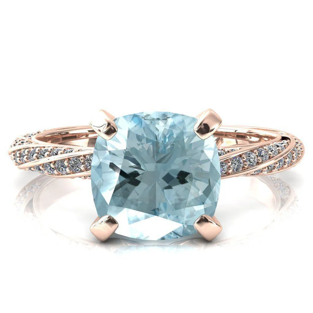 Elysia Cushion Aqua Blue Spinel 4 Prong 3/4 Eternity Diamond Accent Ring