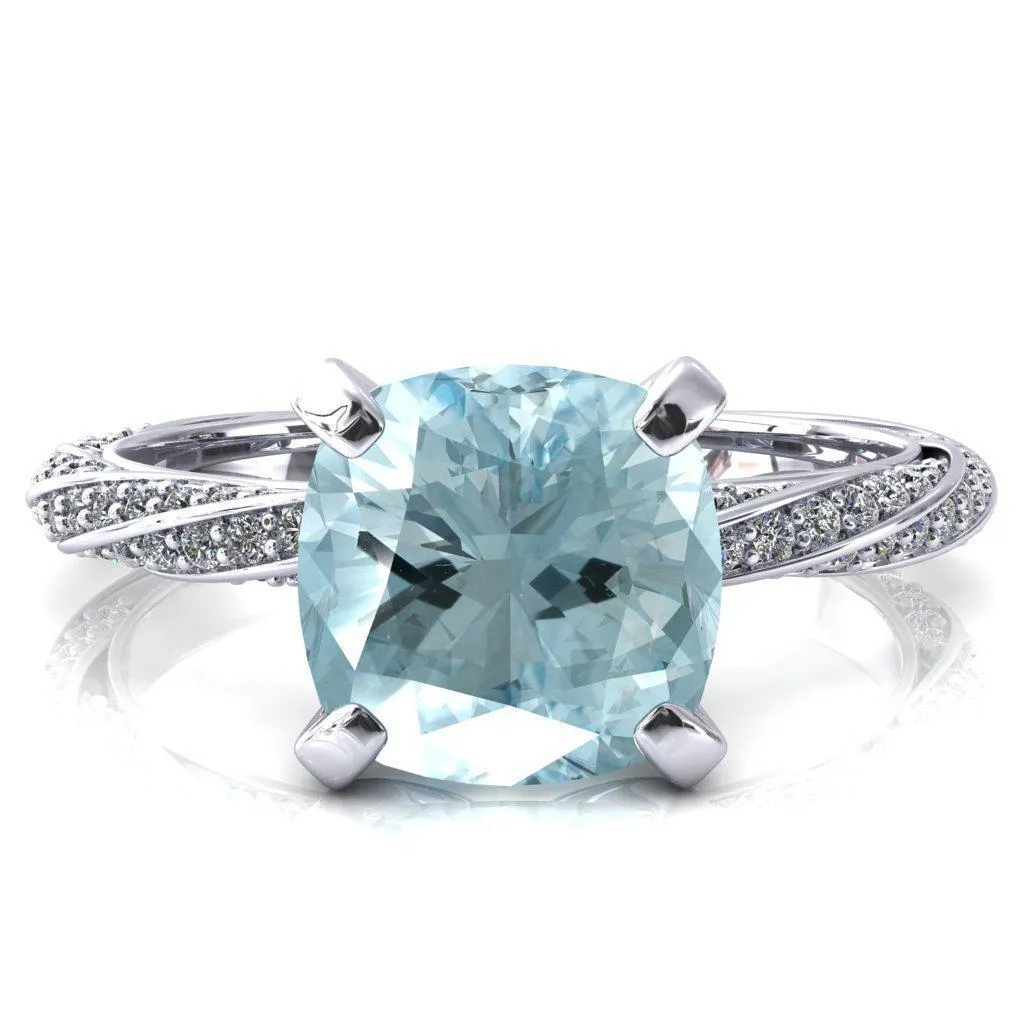 Elysia Cushion Aqua Blue Spinel 4 Prong 3/4 Eternity Diamond Accent Ring