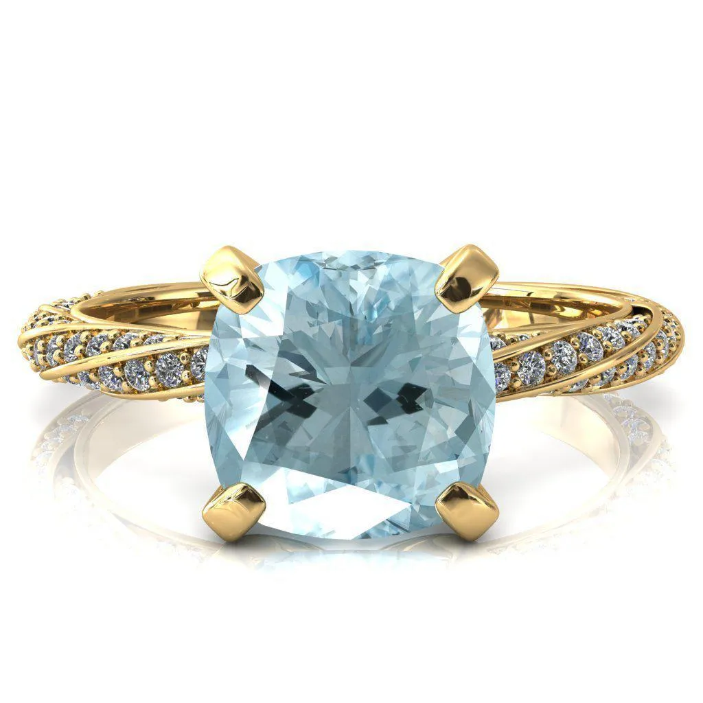 Elysia Cushion Aqua Blue Spinel 4 Prong 3/4 Eternity Diamond Accent Ring