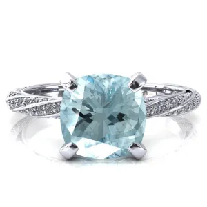 Elysia Cushion Aqua Blue Spinel 4 Prong 3/4 Eternity Diamond Accent Ring