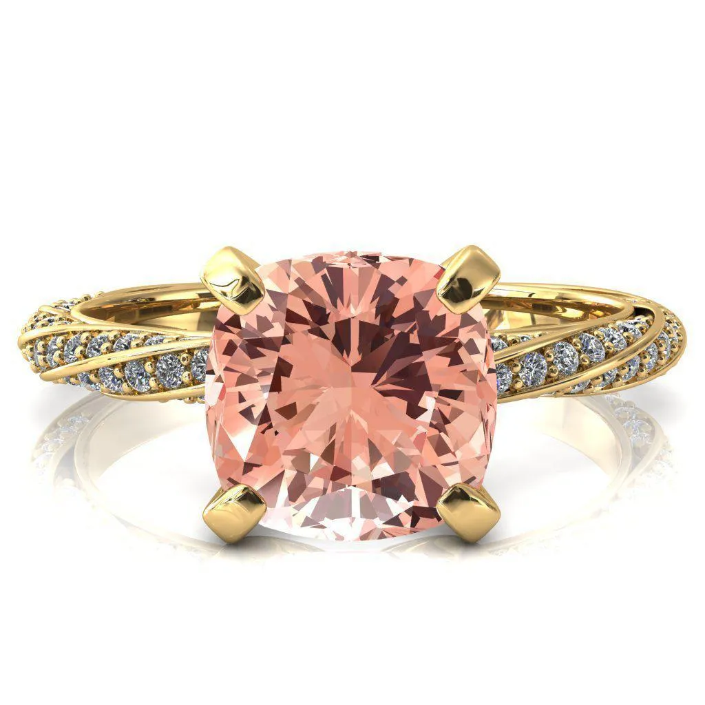 Elysia Cushion Champagne Sapphire 4 Prong 3/4 Eternity Diamond Accent Ring