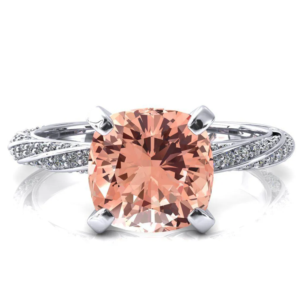 Elysia Cushion Champagne Sapphire 4 Prong 3/4 Eternity Diamond Accent Ring