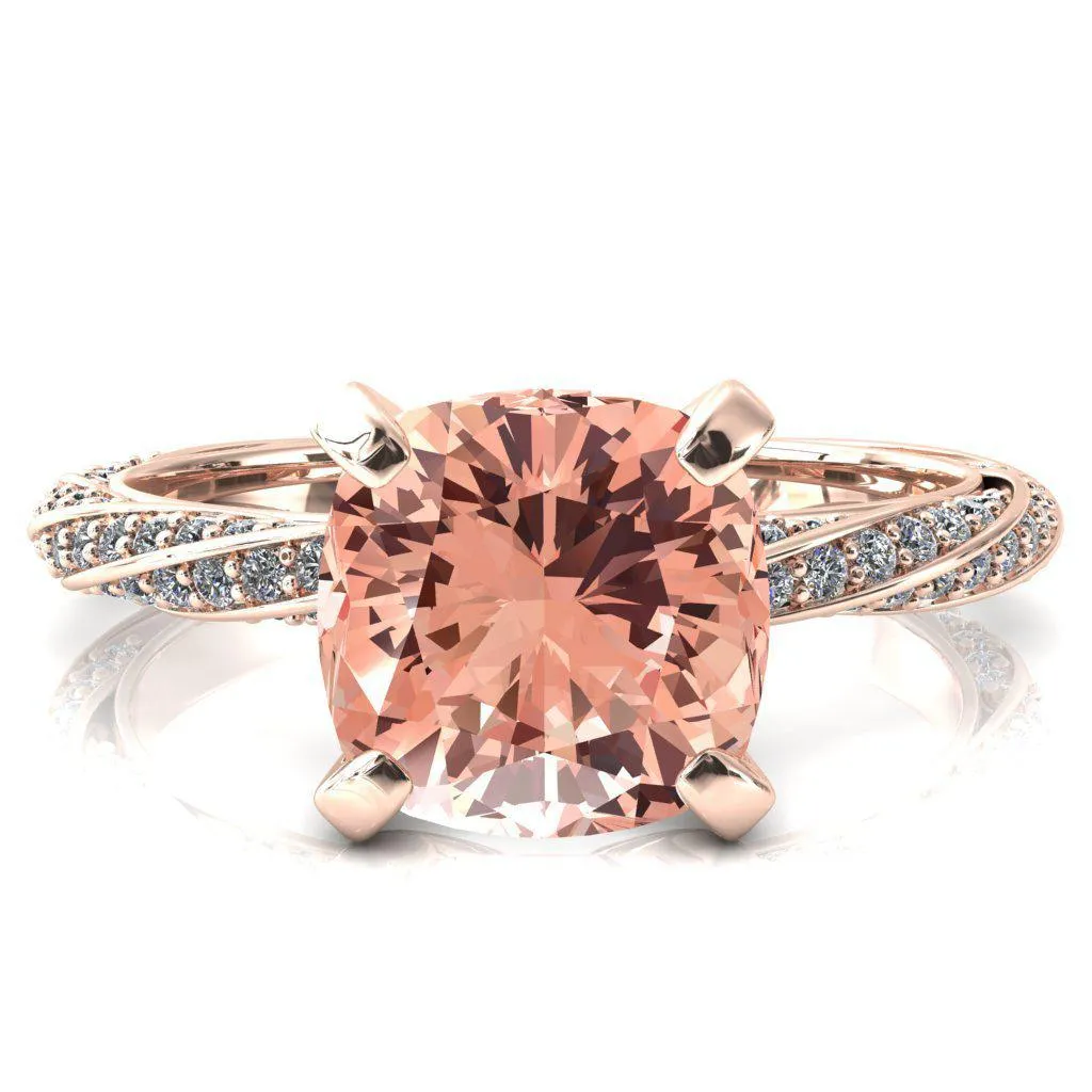Elysia Cushion Champagne Sapphire 4 Prong 3/4 Eternity Diamond Accent Ring
