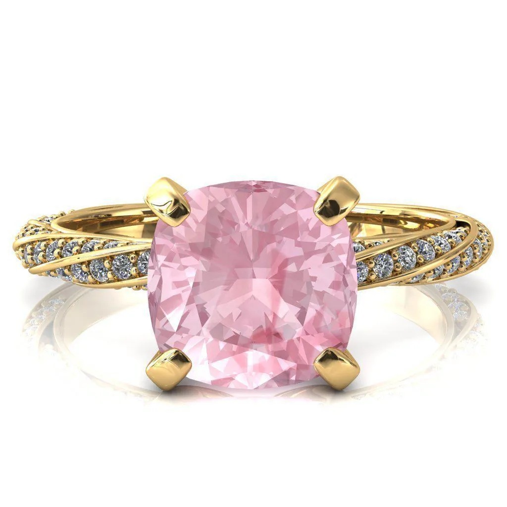 Elysia Cushion Pink Sapphire 4 Prong 3/4 Eternity Diamond Accent Ring