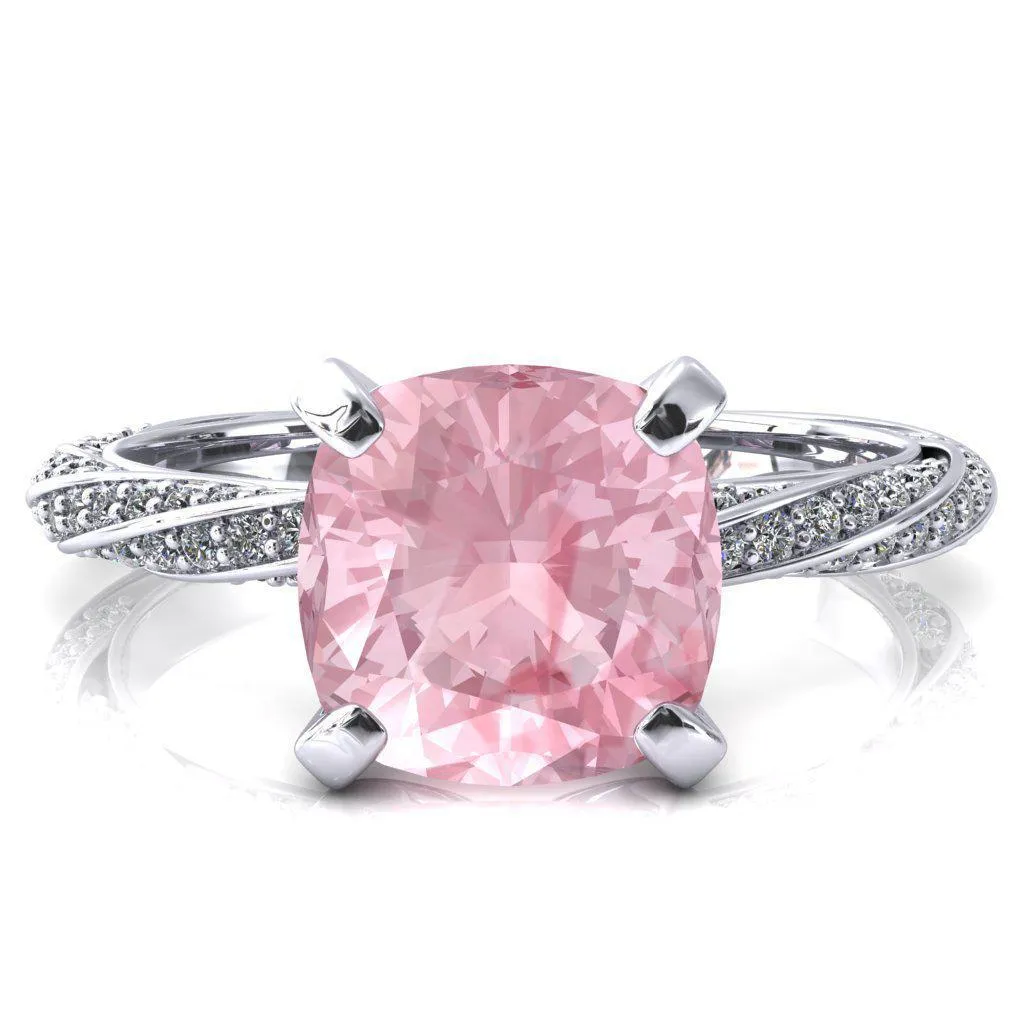 Elysia Cushion Pink Sapphire 4 Prong 3/4 Eternity Diamond Accent Ring
