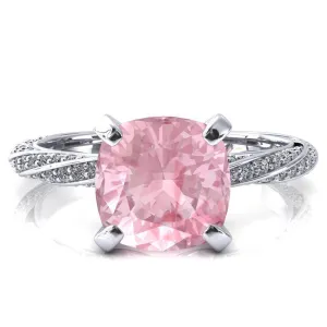 Elysia Cushion Pink Sapphire 4 Prong 3/4 Eternity Diamond Accent Ring