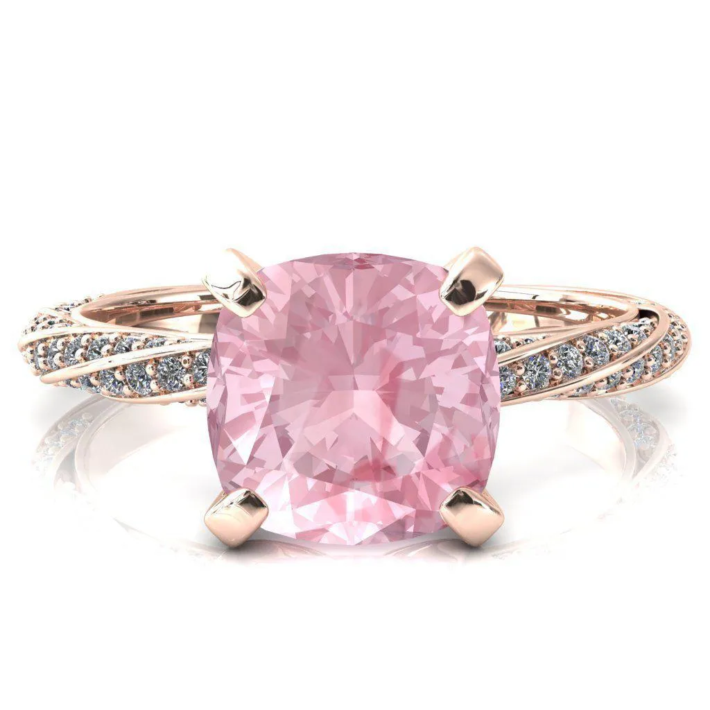 Elysia Cushion Pink Sapphire 4 Prong 3/4 Eternity Diamond Accent Ring