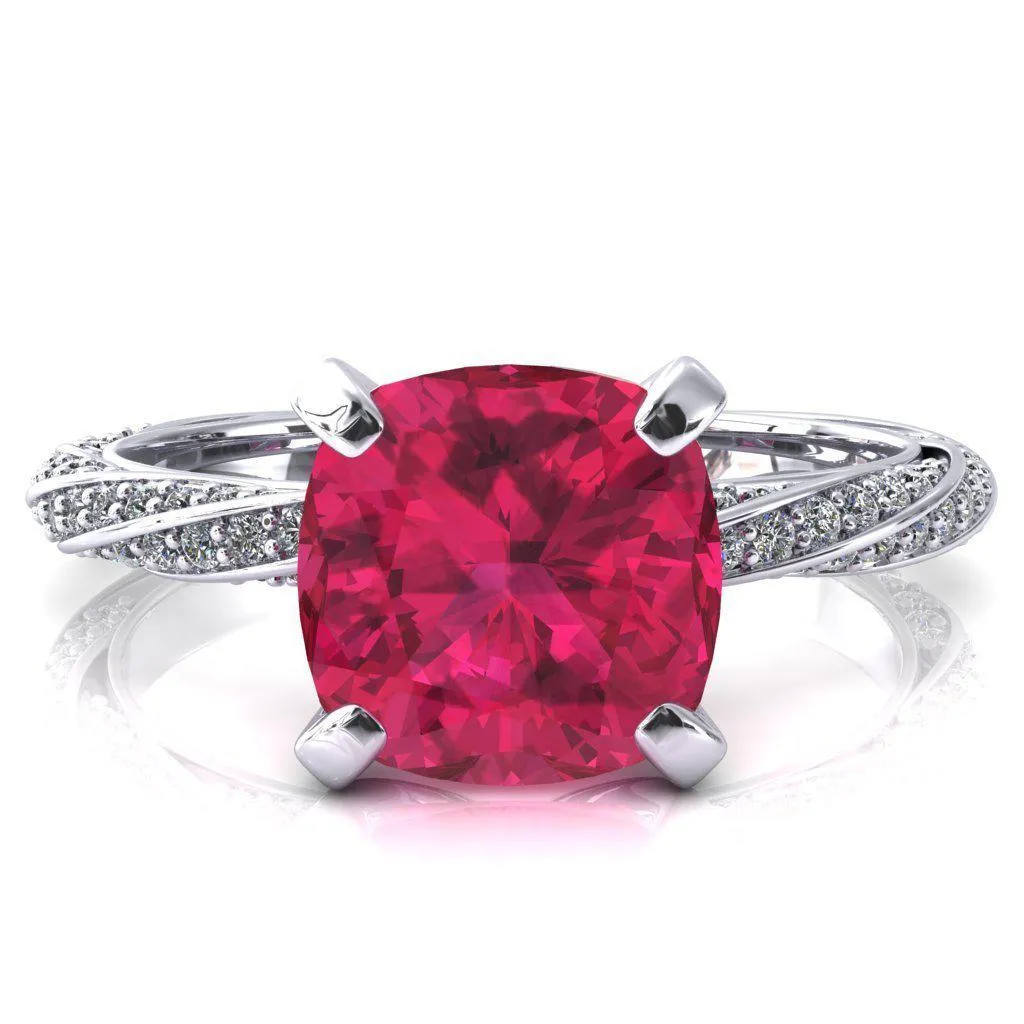 Elysia Cushion Ruby 4 Prong 3/4 Eternity Diamond Accent Ring