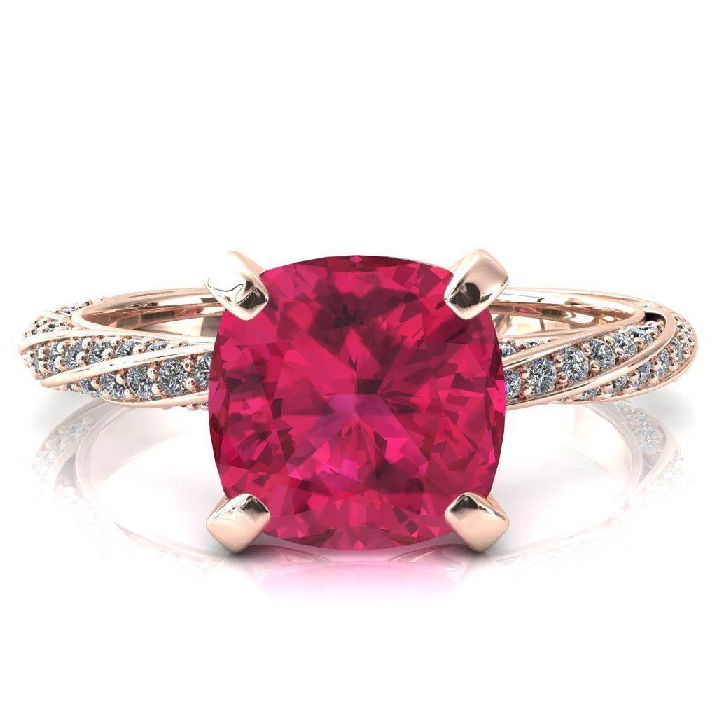 Elysia Cushion Ruby 4 Prong 3/4 Eternity Diamond Accent Ring