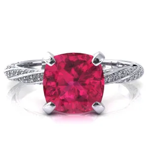 Elysia Cushion Ruby 4 Prong 3/4 Eternity Diamond Accent Ring