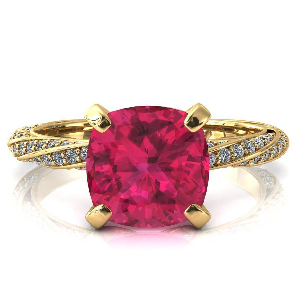 Elysia Cushion Ruby 4 Prong 3/4 Eternity Diamond Accent Ring