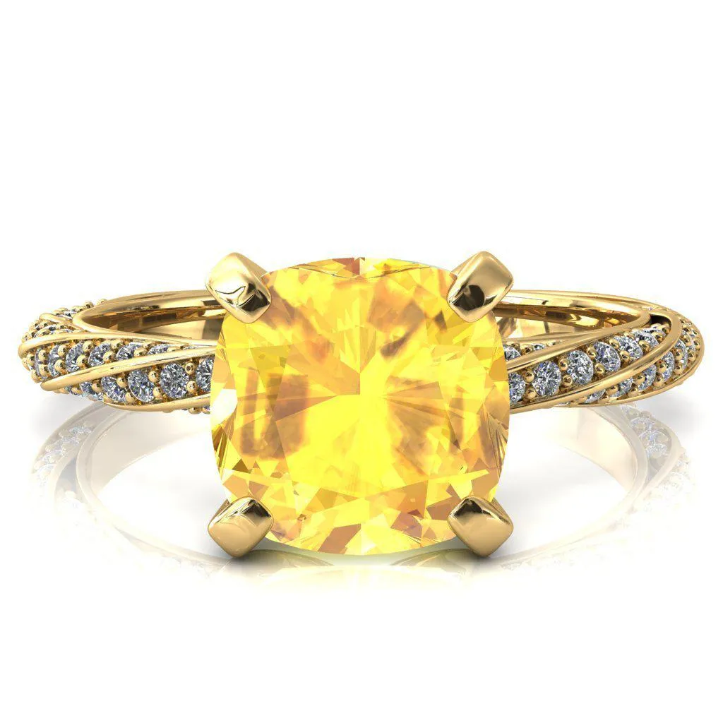 Elysia Cushion Yellow Sapphire 4 Prong 3/4 Eternity Diamond Accent Ring