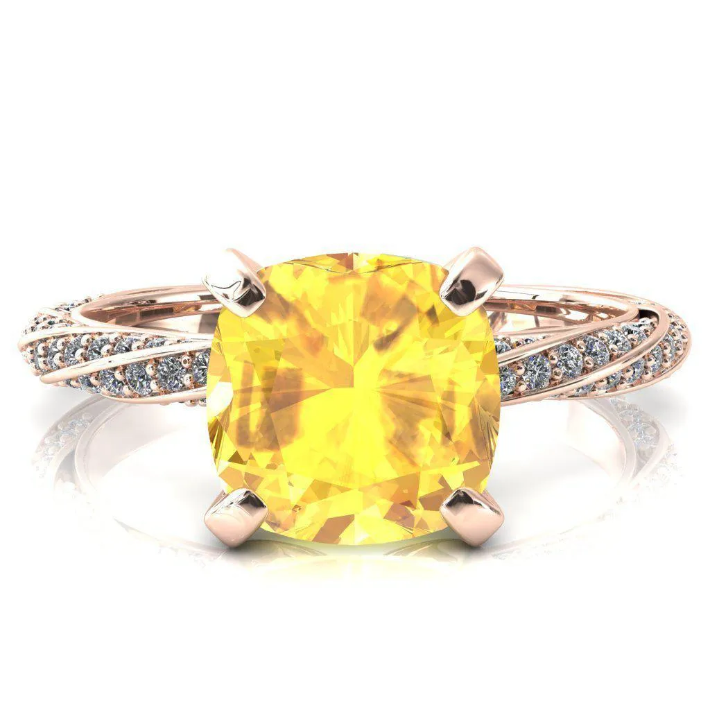 Elysia Cushion Yellow Sapphire 4 Prong 3/4 Eternity Diamond Accent Ring