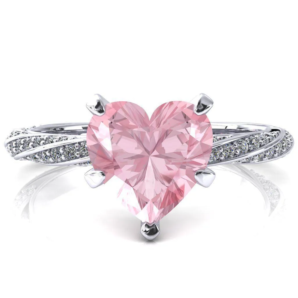 Elysia Heart Pink Sapphire 5 Prong 3/4 Eternity Diamond Accent Ring