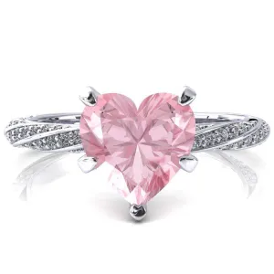 Elysia Heart Pink Sapphire 5 Prong 3/4 Eternity Diamond Accent Ring