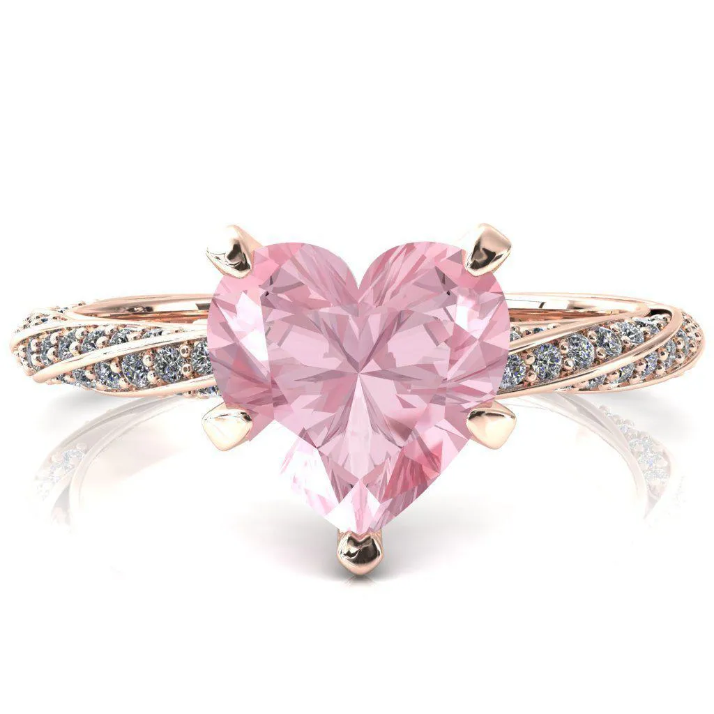 Elysia Heart Pink Sapphire 5 Prong 3/4 Eternity Diamond Accent Ring