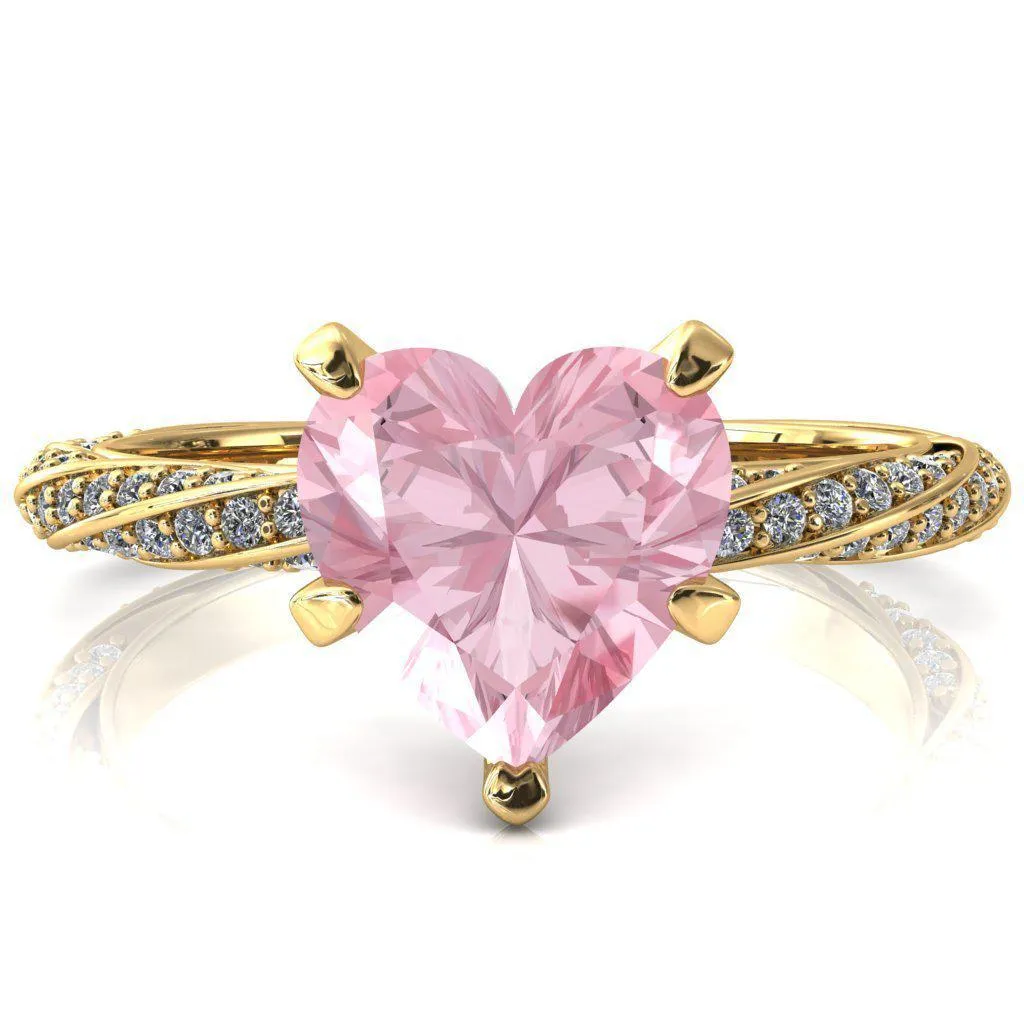 Elysia Heart Pink Sapphire 5 Prong 3/4 Eternity Diamond Accent Ring