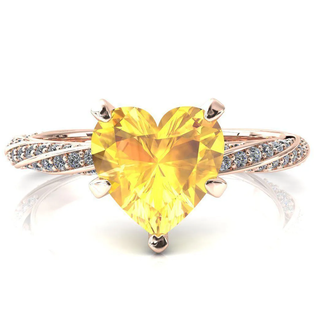 Elysia Heart Yellow Sapphire 5 Prong 3/4 Eternity Diamond Accent Ring