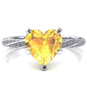Elysia Heart Yellow Sapphire 5 Prong 3/4 Eternity Diamond Accent Ring
