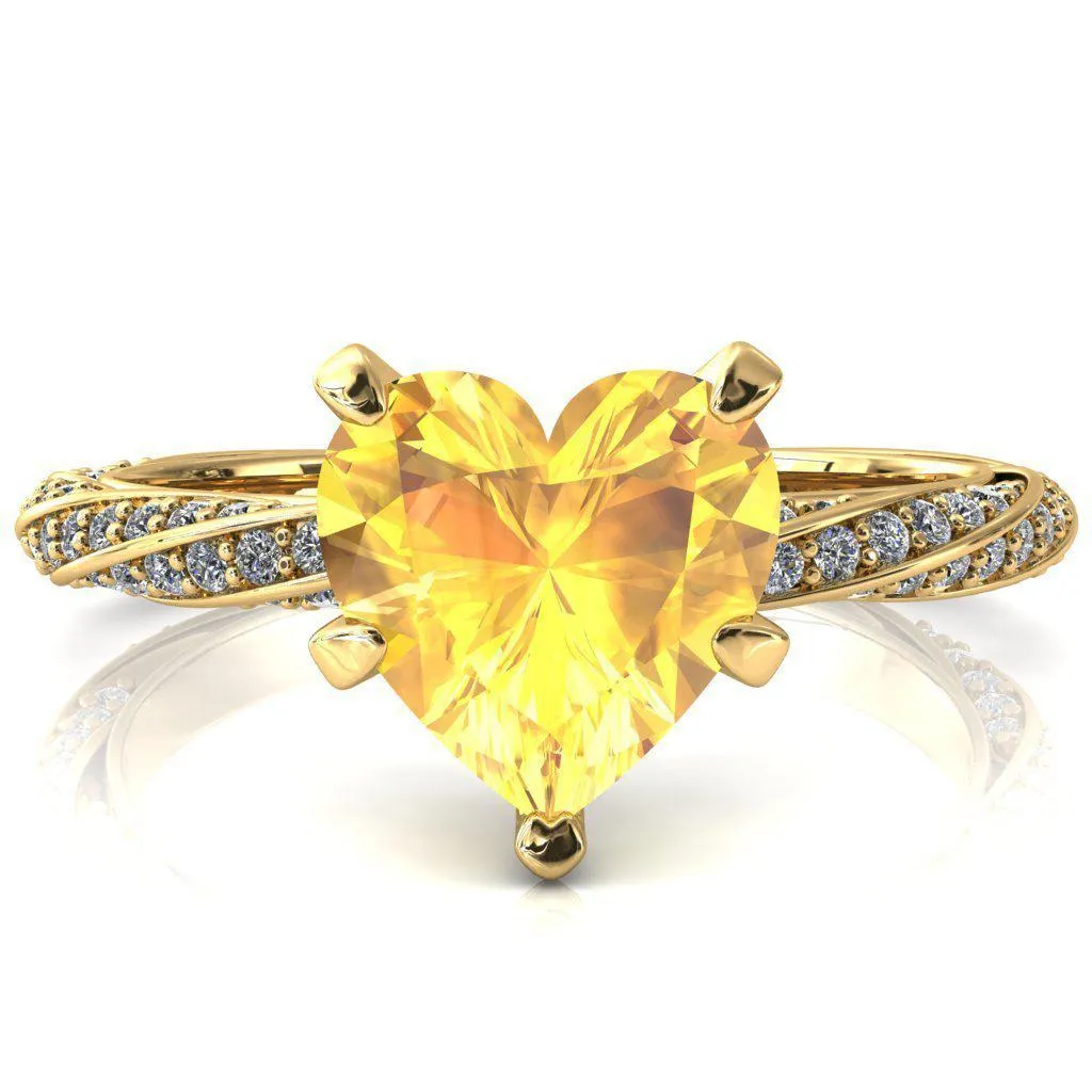 Elysia Heart Yellow Sapphire 5 Prong 3/4 Eternity Diamond Accent Ring