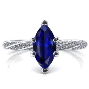 Elysia Marquise Blue Sapphire 6 Prong 3/4 Eternity Diamond Accent Ring