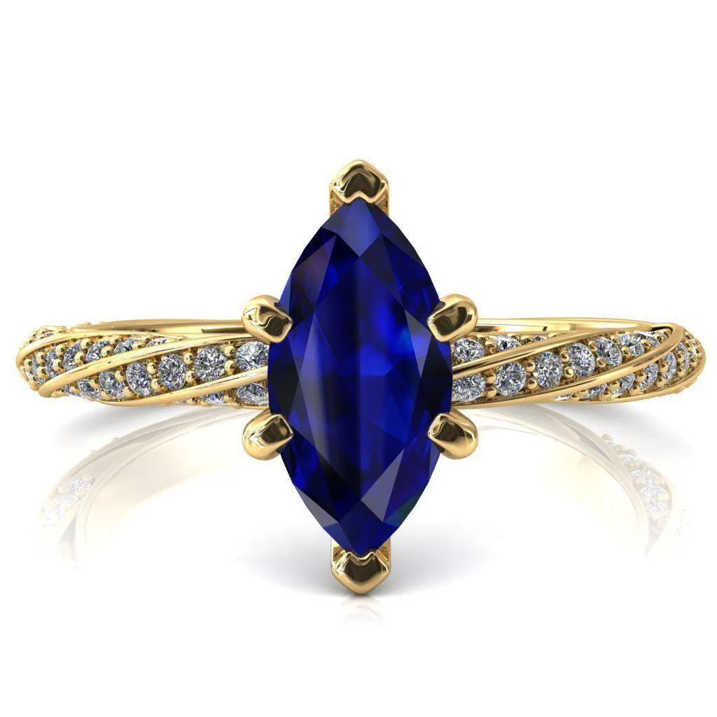 Elysia Marquise Blue Sapphire 6 Prong 3/4 Eternity Diamond Accent Ring