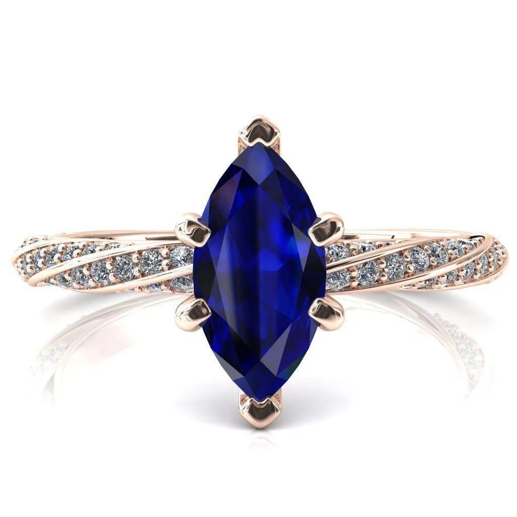 Elysia Marquise Blue Sapphire 6 Prong 3/4 Eternity Diamond Accent Ring