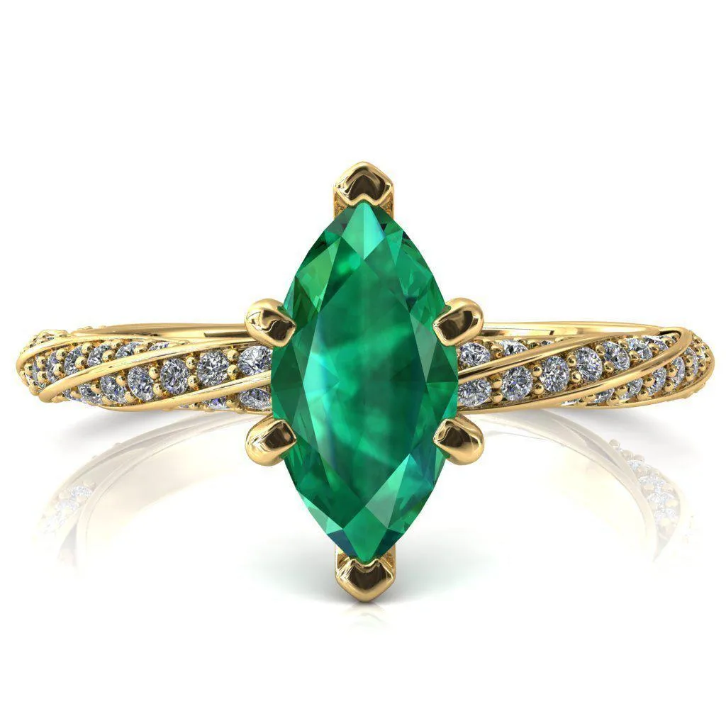 Elysia Marquise Emerald 6 Prong 3/4 Eternity Diamond Accent Ring