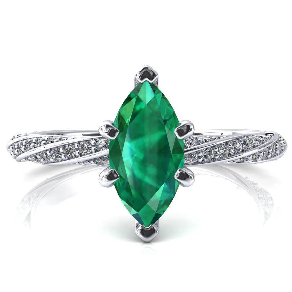Elysia Marquise Emerald 6 Prong 3/4 Eternity Diamond Accent Ring