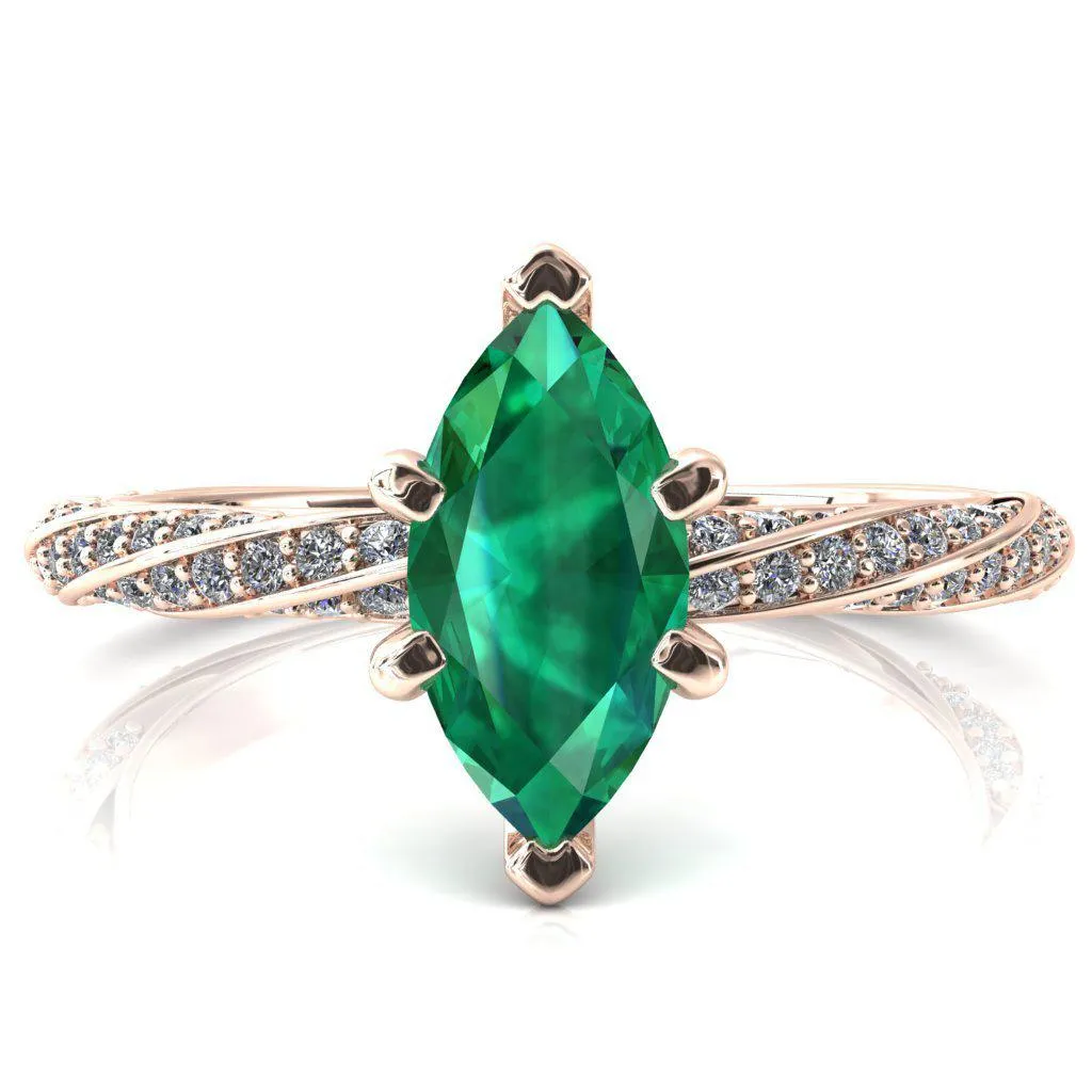 Elysia Marquise Emerald 6 Prong 3/4 Eternity Diamond Accent Ring