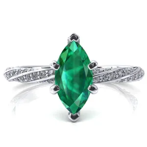Elysia Marquise Emerald 6 Prong 3/4 Eternity Diamond Accent Ring