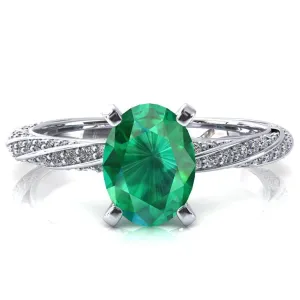 Elysia Oval Emerald 4 Prong 3/4 Eternity Diamond Accent Ring
