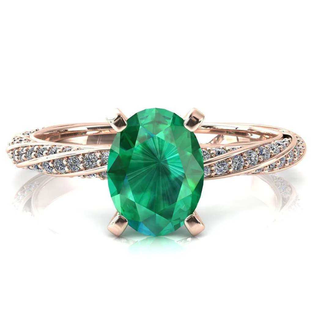 Elysia Oval Emerald 4 Prong 3/4 Eternity Diamond Accent Ring