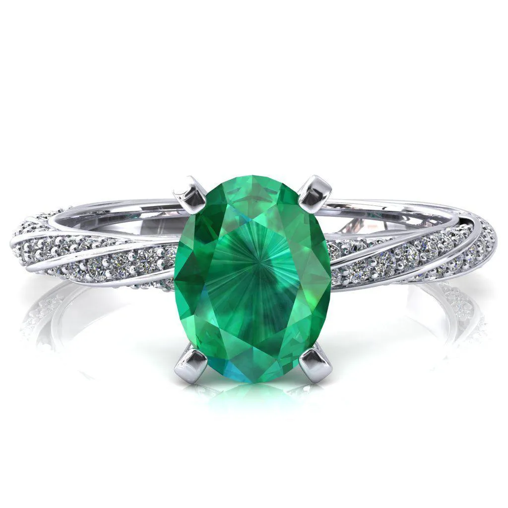 Elysia Oval Emerald 4 Prong 3/4 Eternity Diamond Accent Ring